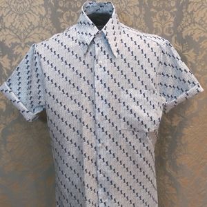 Unisex VTG 70s Big Collar Baby Blue Chess Shirt